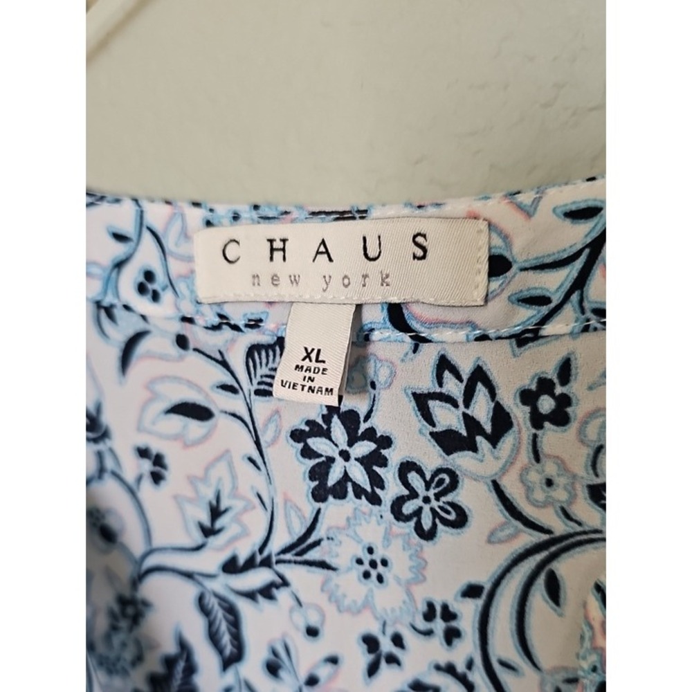 Chaus New York Sleeveless Floral Paisley V-Neck Blouse Boho Blue White XL - Picture 5 of 9